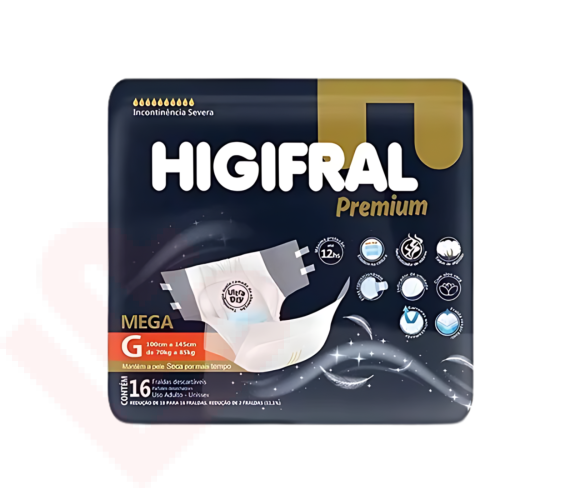 Fralda Geriátrica Higifral Premium G com 16 unidades – de 70 a 85kg.